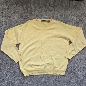 Northern Isles Sweater Men's Large Yellow Argyle Crew Long Sleeve Retro